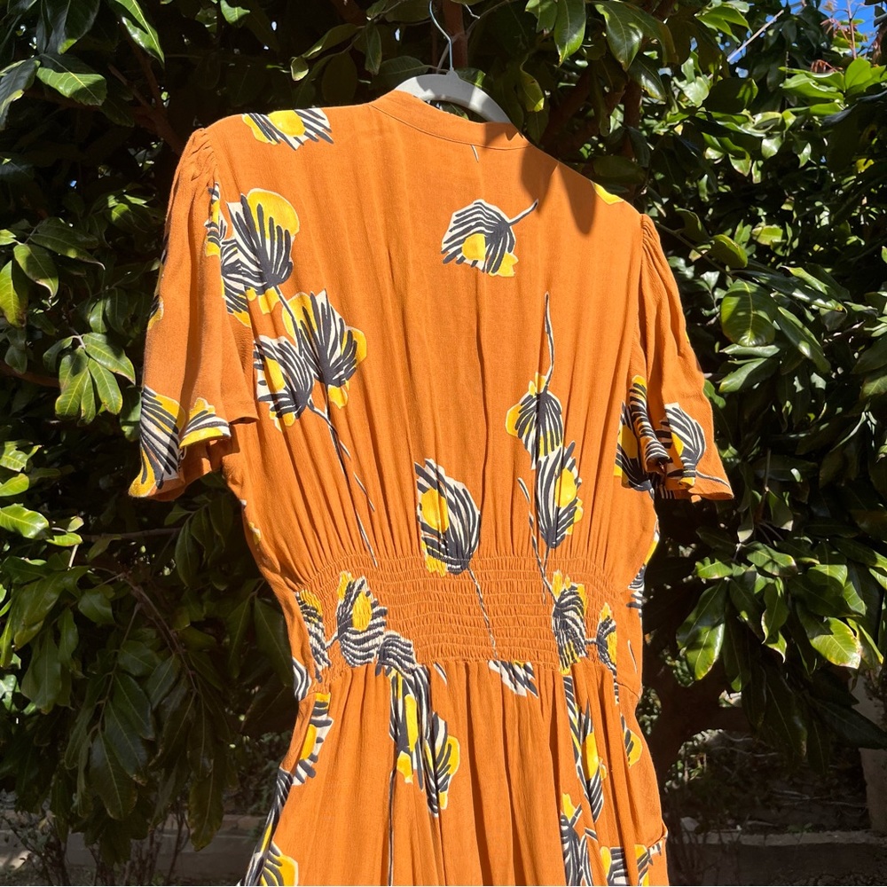 BEL KAZAN La Vie En Rose orange floral rayon surplice flutter sleeve maxi dress - Picture 5 of 7